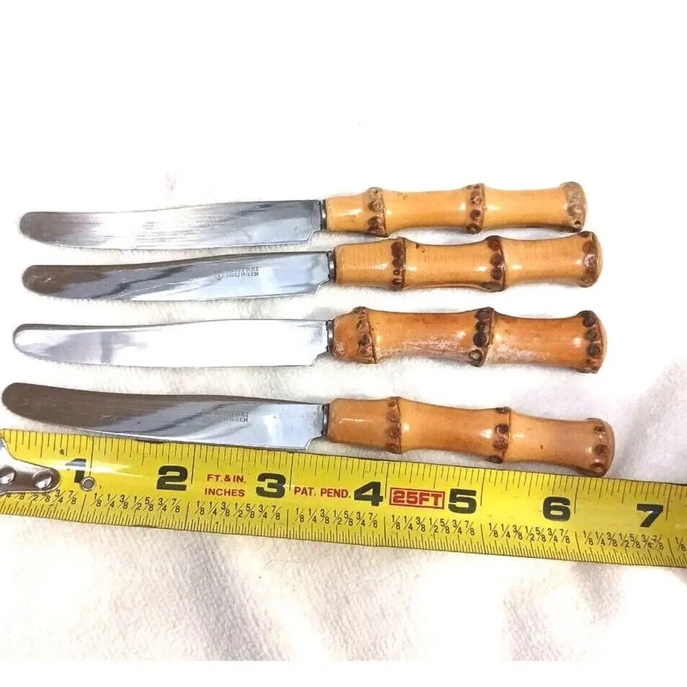 1970's 4 Set Rostfrei Solingen Butter Knives BAMBOO Handle German Vintage